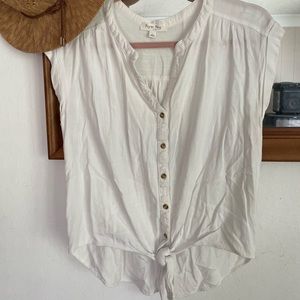 Cute Cap Sleeve Button Down Tie Knot Crop Top